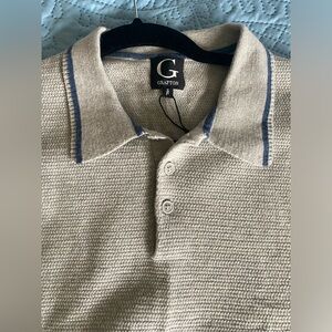 Men's Cream Polo with Blue Contrast Trim
